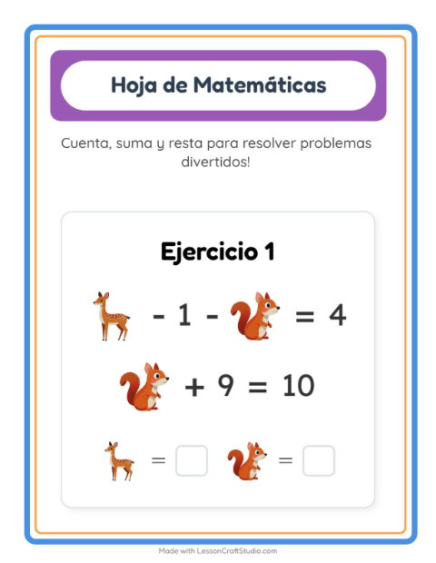 Vista previa de la hoja de Ficha Matemática con Campamento para jardín infantil
