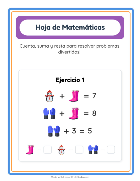 Vista previa de la hoja de Ficha Matemática con Clima para jardín infantil