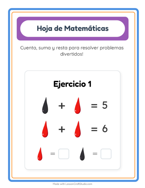 Vista previa de la hoja de Ficha Matemática con Colores para jardín infantil