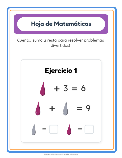 Vista previa de la hoja de Ficha Matemática con Colores para jardín infantil