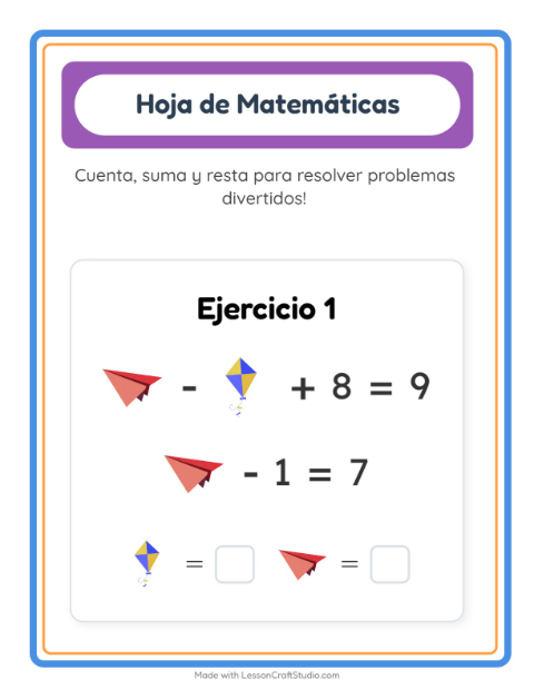 Vista previa de la hoja de Ficha Matemática con Cosas que vuelan para jardín infantil