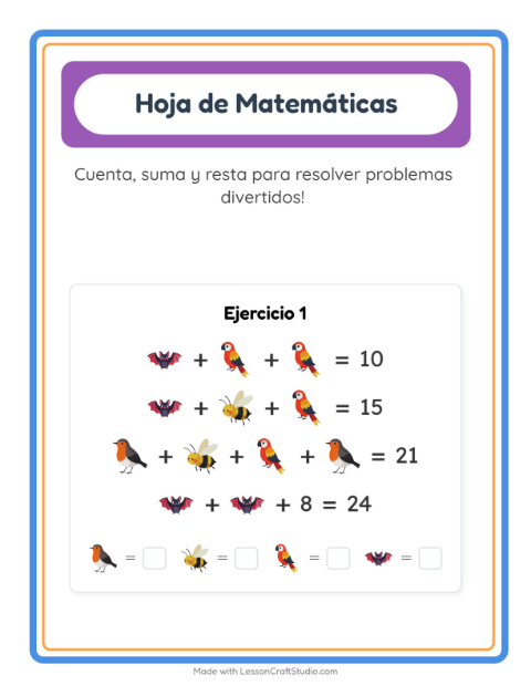 Vista previa de la hoja de Ficha Matemática con Cosas que vuelan para jardín infantil