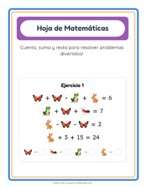 Vista previa de la hoja de Ficha Matemática con Criaturas del bosque para jardín infantil