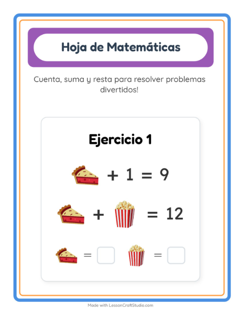 Vista previa de la hoja de Ficha Matemática con En el supermercado para jardín infantil