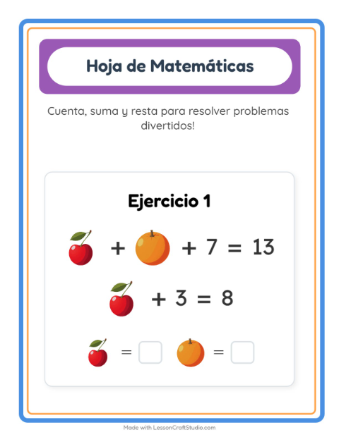 Vista previa de la hoja de Ficha Matemática con En el supermercado para jardín infantil