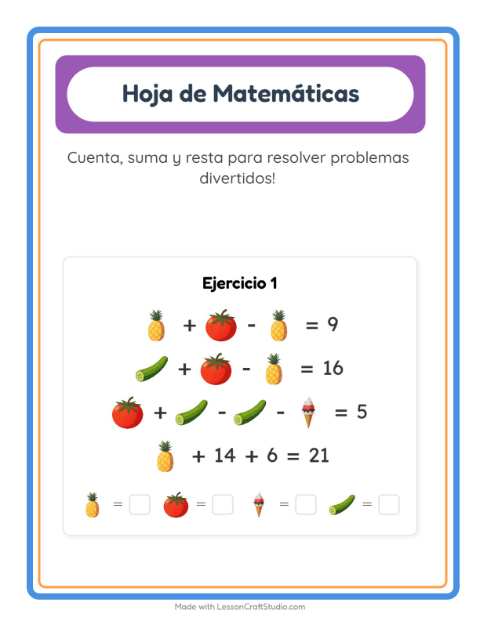 Vista previa de la hoja de Ficha Matemática con En el supermercado para jardín infantil