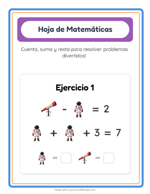 Vista previa de la hoja de Ficha Matemática con Espacio para jardín infantil