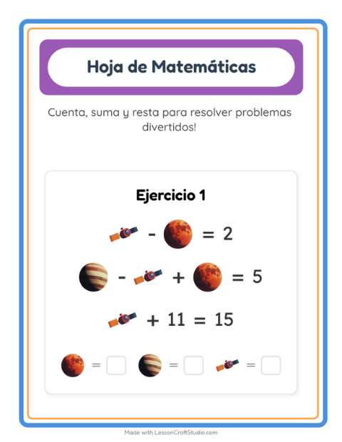 Vista previa de la hoja de Ficha Matemática con Espacio para jardín infantil