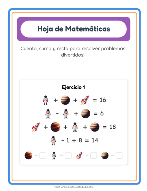 Vista previa de la hoja de Ficha Matemática con Espacio para jardín infantil