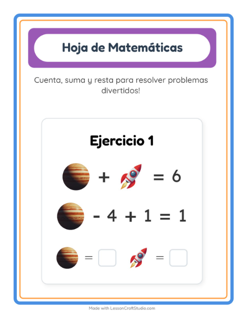 Vista previa de la hoja de Ficha Matemática con Espacio para jardín infantil