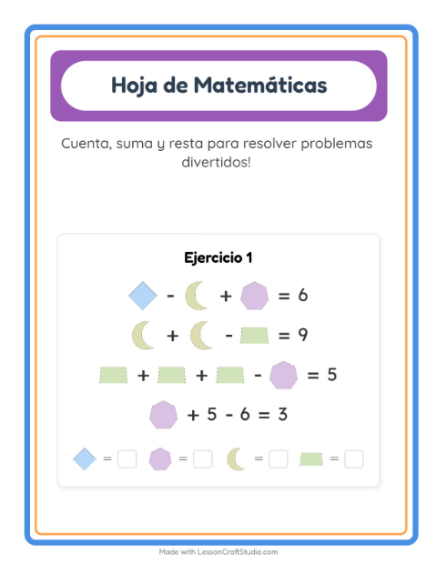 Vista previa de la hoja de Ficha Matemática con Formas para jardín infantil