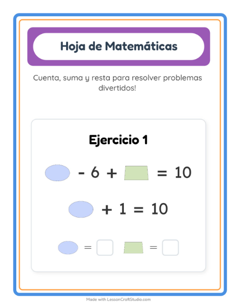Vista previa de la hoja de Ficha Matemática con Formas para jardín infantil