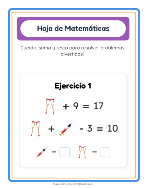 Vista previa de la hoja de Ficha Matemática con Hospital para jardín infantil