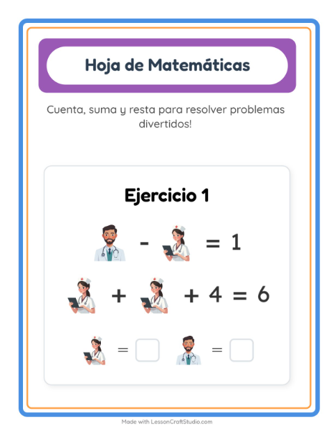 Vista previa de la hoja de Ficha Matemática con Hospital para jardín infantil