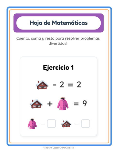 Vista previa de la hoja de Ficha Matemática con Invierno para jardín infantil