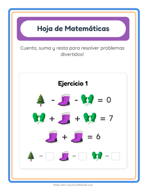 Vista previa de la hoja de Ficha Matemática con Invierno para jardín infantil