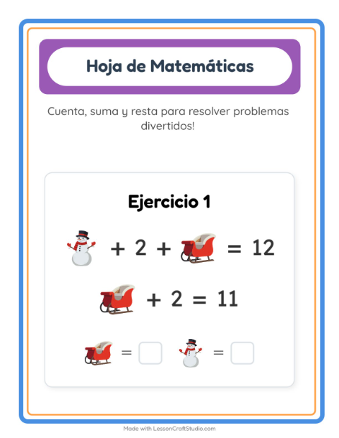 Vista previa de la hoja de Ficha Matemática con Invierno para jardín infantil