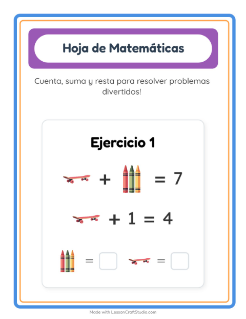 Vista previa de la hoja de Ficha Matemática con Juguetes para jardín infantil