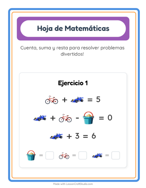 Vista previa de la hoja de Ficha Matemática con Juguetes para jardín infantil