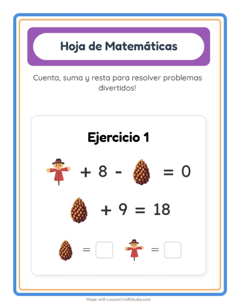 Vista previa de la hoja de Ficha Matemática con Misceláneo para jardín infantil