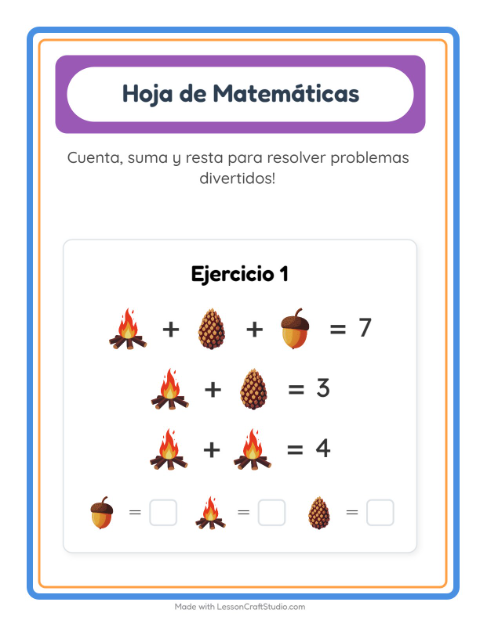 Vista previa de la hoja de Ficha Matemática con Misceláneo para jardín infantil