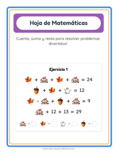 Vista previa de la hoja de Ficha Matemática con Misceláneo para jardín infantil