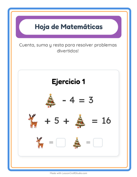 Vista previa de la hoja de Ficha Matemática con Navidad para jardín infantil