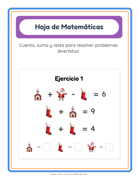 Vista previa de la hoja de Ficha Matemática con Navidad para jardín infantil