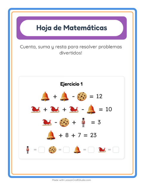 Vista previa de la hoja de Ficha Matemática con Navidad para jardín infantil