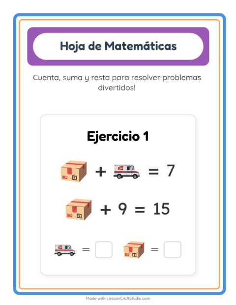 Vista previa de la hoja de Ficha Matemática con Oficina de correos para jardín infantil