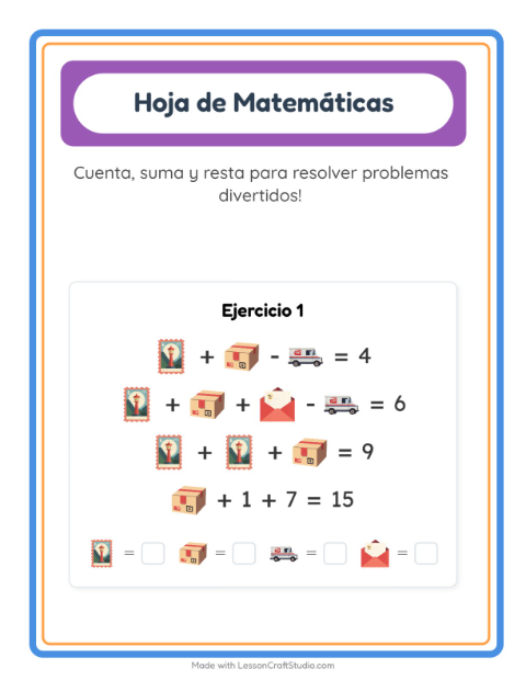 Vista previa de la hoja de Ficha Matemática con Oficina de correos para jardín infantil