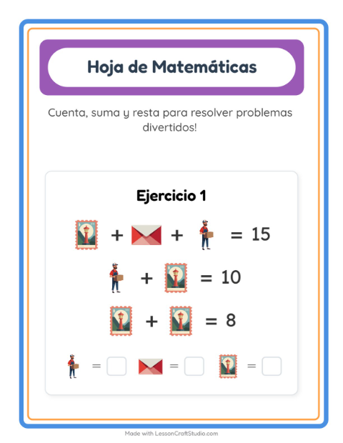 Vista previa de la hoja de Ficha Matemática con Oficina de correos para jardín infantil