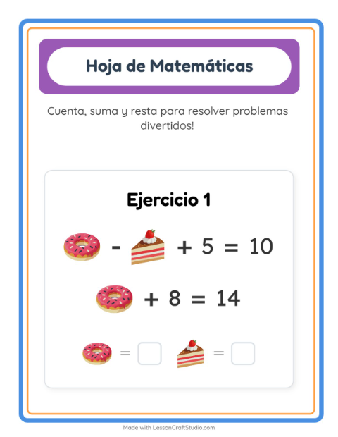 Vista previa de la hoja de Ficha Matemática con Panadería para jardín infantil