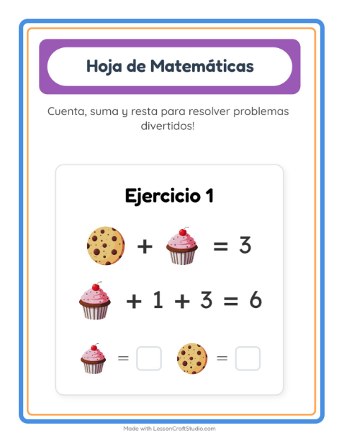 Vista previa de la hoja de Ficha Matemática con Panadería para jardín infantil