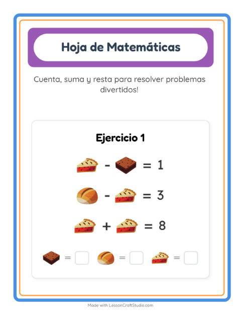 Vista previa de la hoja de Ficha Matemática con Panadería para jardín infantil