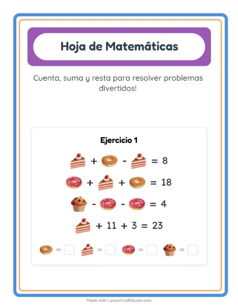 Vista previa de la hoja de Ficha Matemática con Panadería para jardín infantil