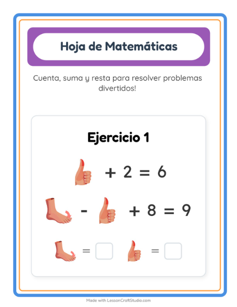 Vista previa de la hoja de Ficha Matemática con Partes del cuerpo para jardín infantil