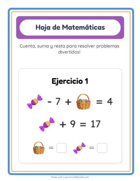 Vista previa de la hoja de Ficha Matemática con Pascua para jardín infantil