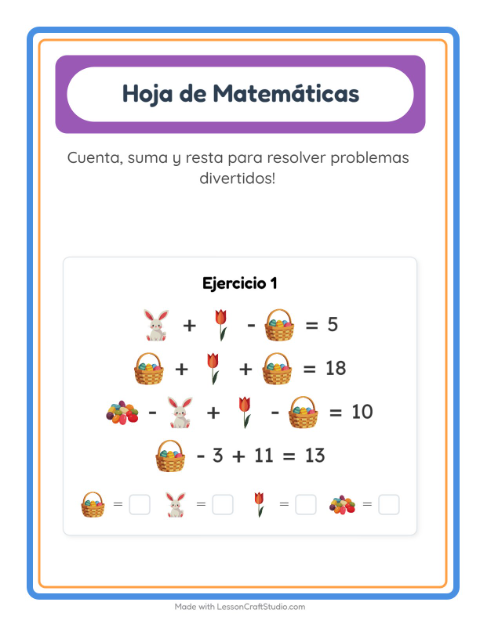 Vista previa de la hoja de Ficha Matemática con Pascua para jardín infantil
