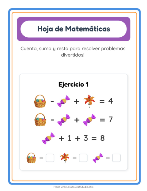 Vista previa de la hoja de Ficha Matemática con Pascua para jardín infantil