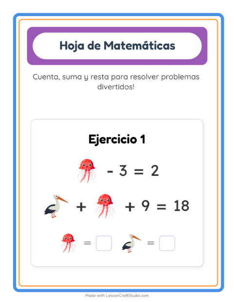 Vista previa de la hoja de Ficha Matemática con Playa para jardín infantil