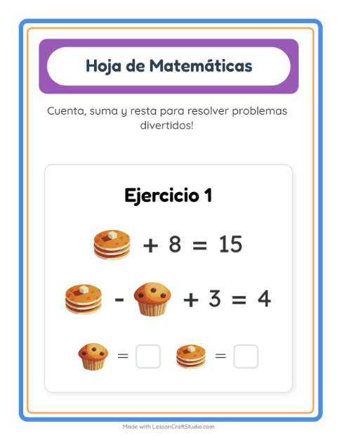 Vista previa de la hoja de Ficha Matemática con Postres y dulces para jardín infantil