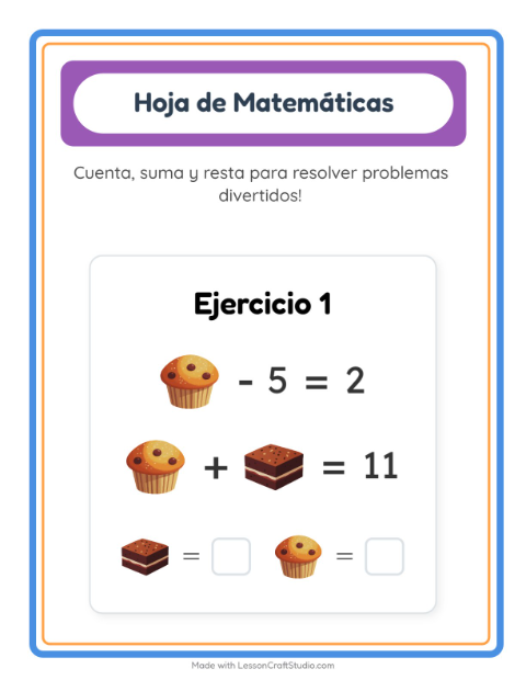 Vista previa de la hoja de Ficha Matemática con Postres y dulces para jardín infantil