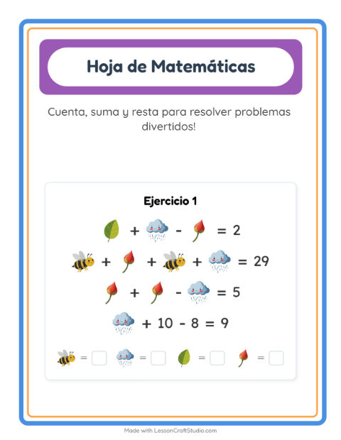 Vista previa de la hoja de Ficha Matemática con Primavera para jardín infantil