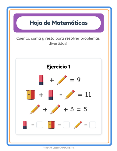 Vista previa de la hoja de Ficha Matemática con Salón de clases para jardín infantil