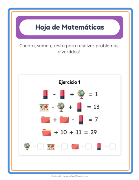 Vista previa de la hoja de Ficha Matemática con Salón de clases para jardín infantil