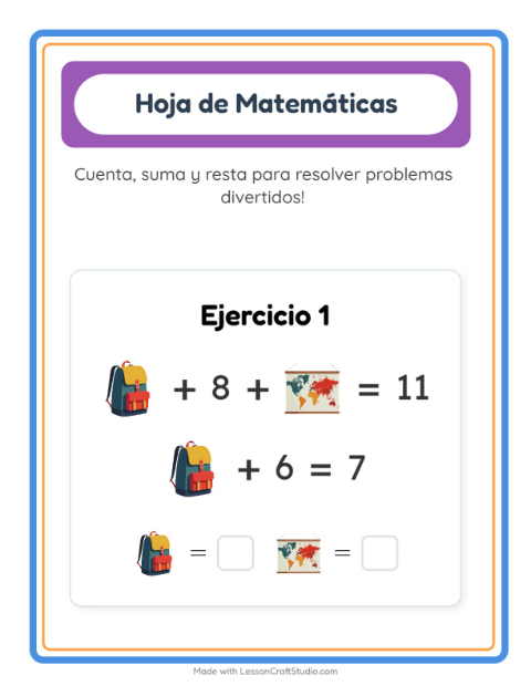 Vista previa de la hoja de Ficha Matemática con Salón de clases para jardín infantil
