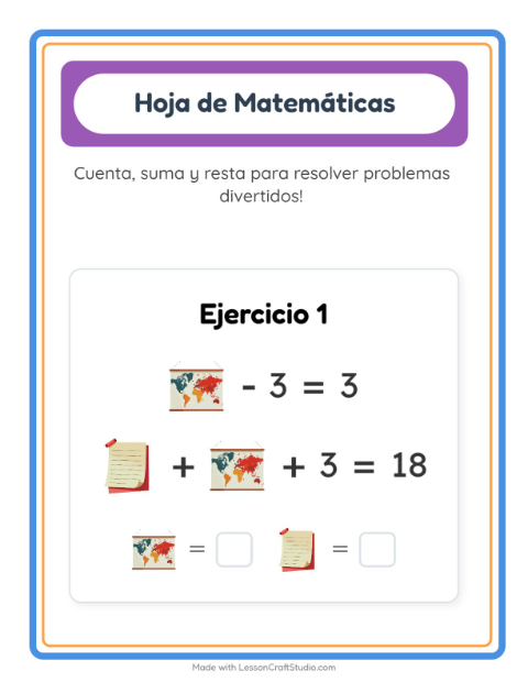 Vista previa de la hoja de Ficha Matemática con Salón de clases para jardín infantil