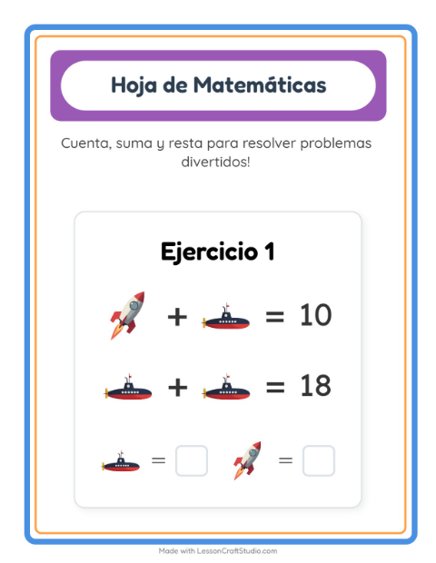 Vista previa de la hoja de Ficha Matemática con Vehículos para jardín infantil