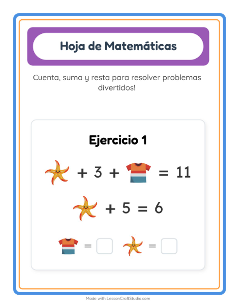 Vista previa de la hoja de Ficha Matemática con Verano para jardín infantil